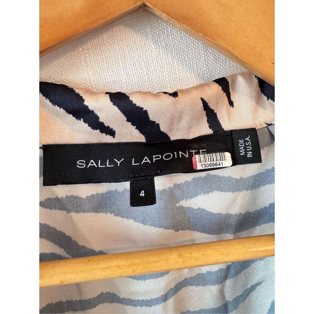 Sally LaPointe Zebra Print Cream Black Drop Collar Satin Dress Women's Size 4‎ - Picture 5 of 11